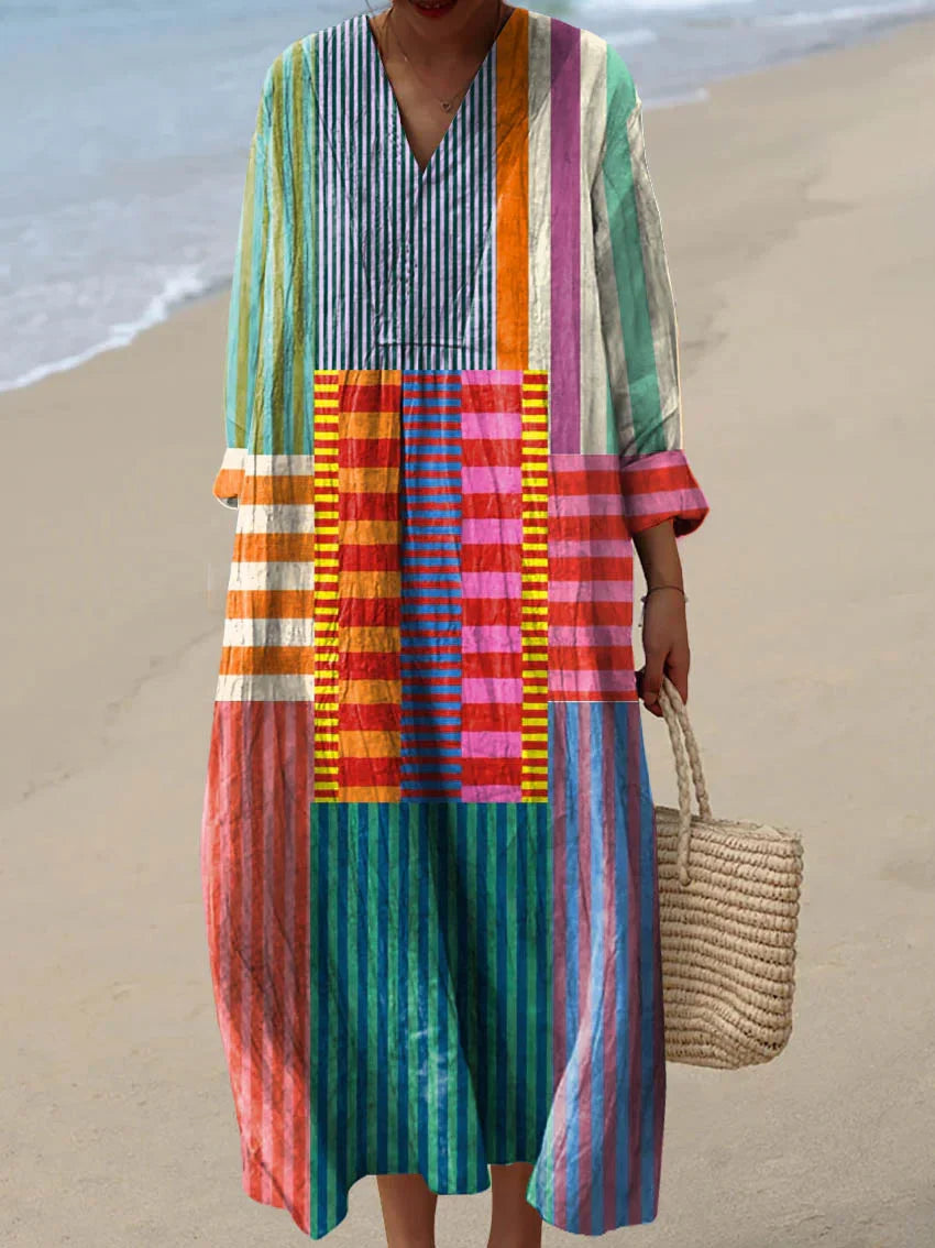 Inaya | Colourful Geometric Patchwork Maxi Dress