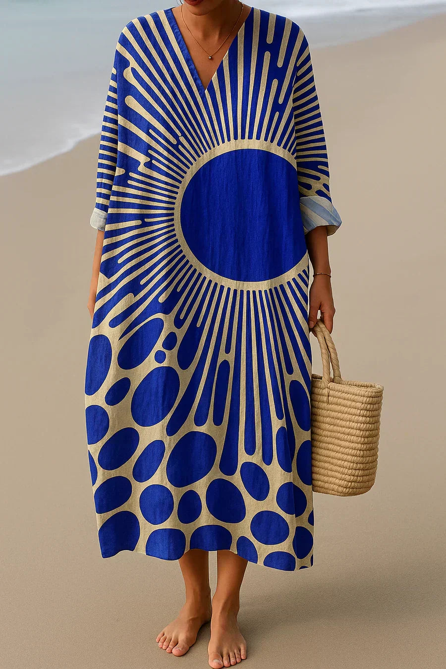 Elara™ Sun Print Artistic Maxi Dress