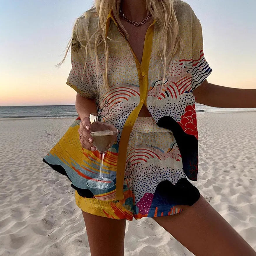 Nova | Abstract Print Beach Shirt & Shorts Set
