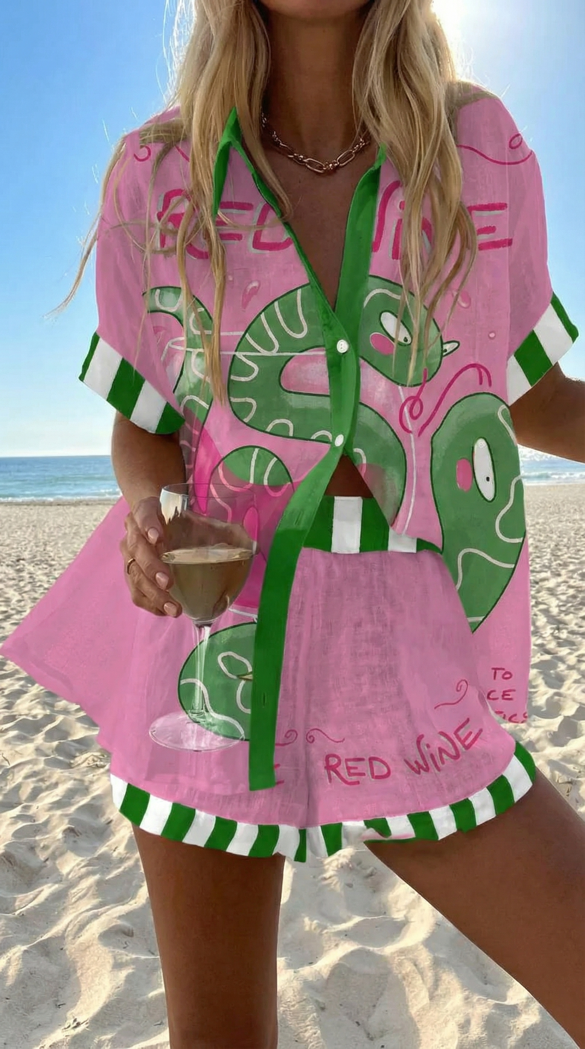 Allegra™ Snake Print Beach Shirt & Shorts Set
