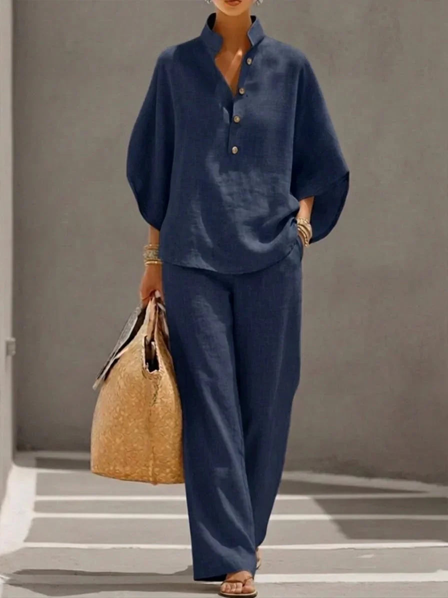 Maribela | Batwing Sleeve Linen Wide-Leg Set
