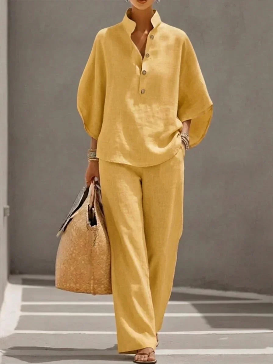 Maribela | Batwing Sleeve Linen Wide-Leg Set