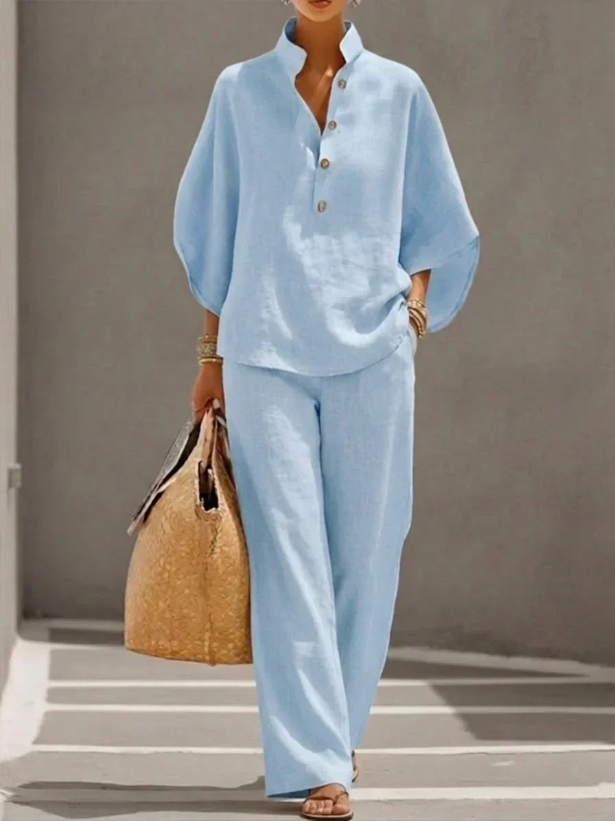 Maribela | Batwing Sleeve Linen Wide-Leg Set