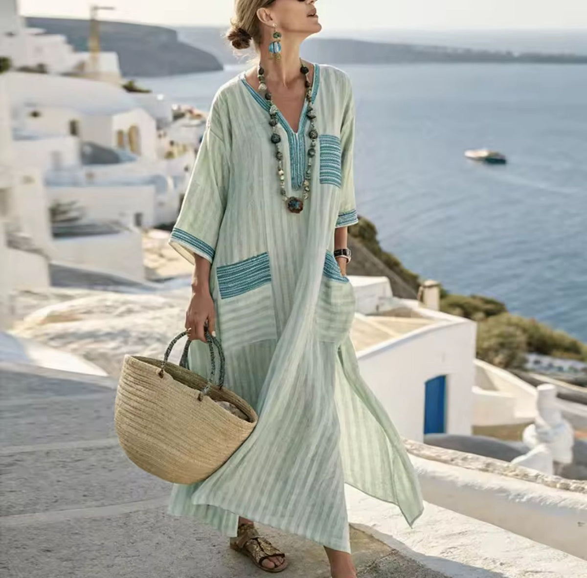 Mary™ Striped Linen Beach Maxi Dress