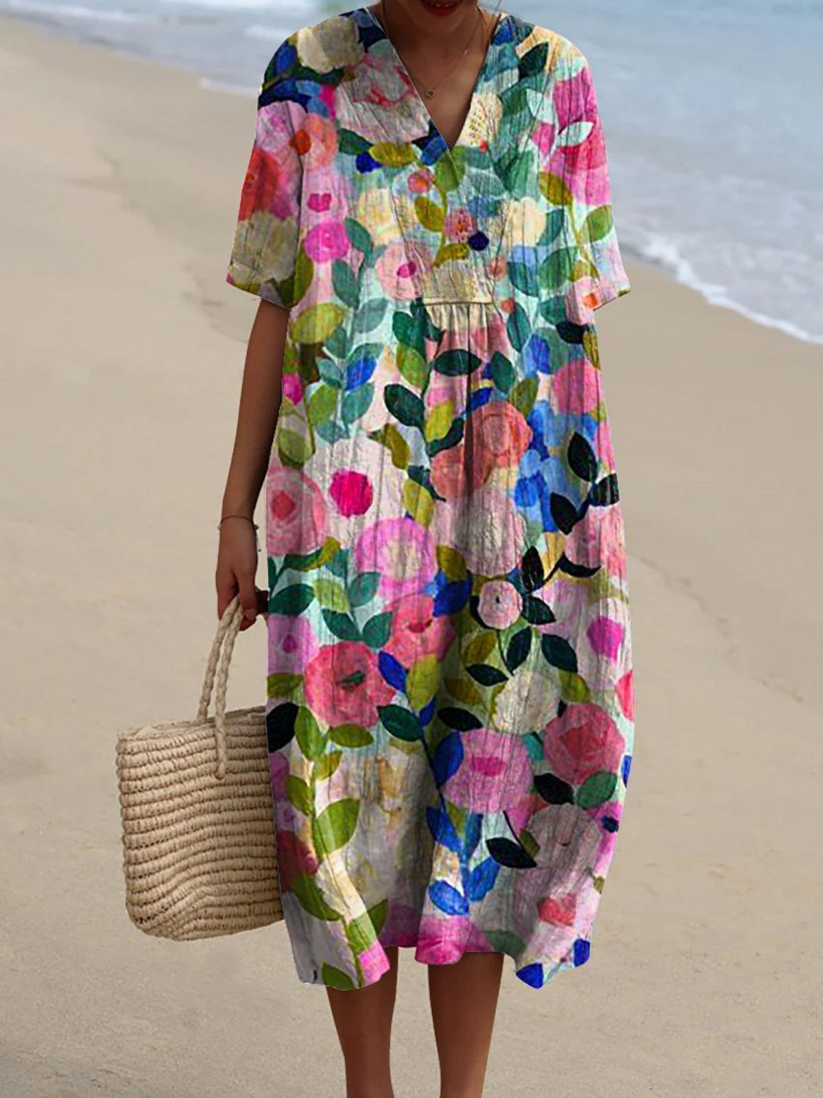 Bente | Watercolour Floral Balloon-Sleeve Dress